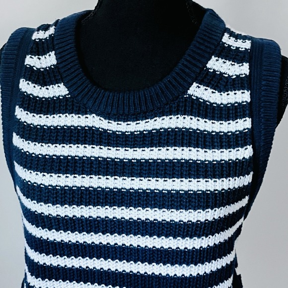 Sleeveless Knit Jumper TopWm's M | Navy Stripe Scandi Preppy Sweater Vest - Picture 5 of 12